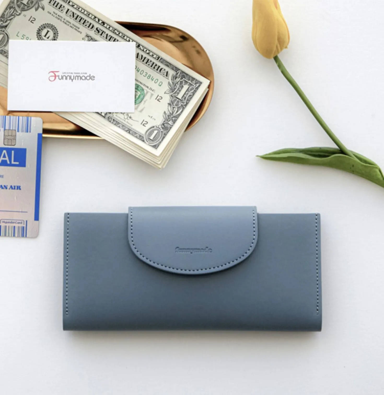 Button Vegan Leather Double Bill Pocket