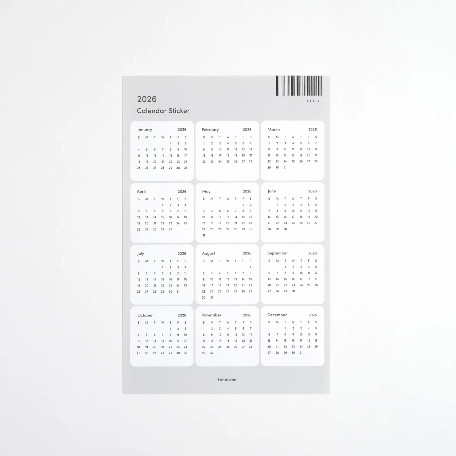 2026 Calendar Sticker