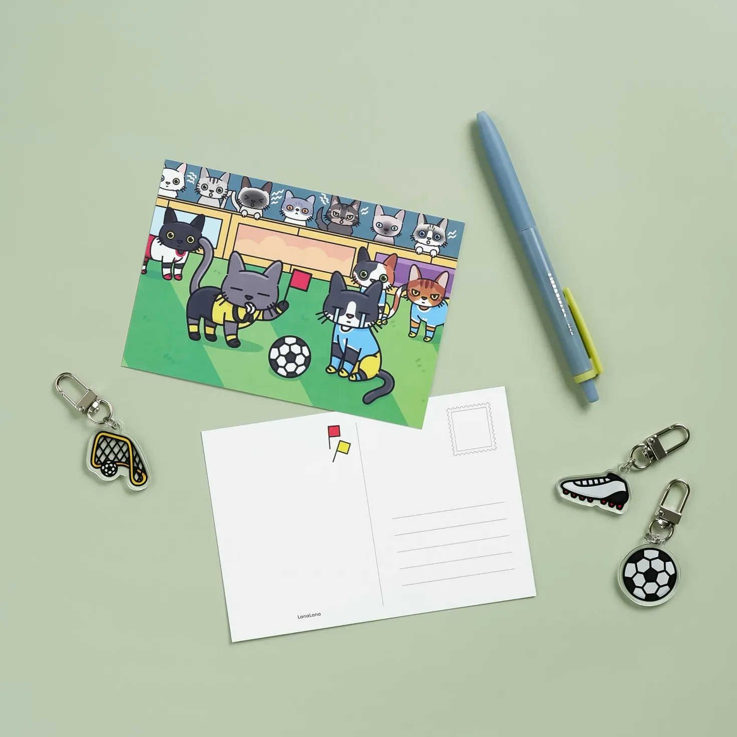 Lana & Tuxedo Cat Soccer Postcard