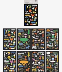 8pcs Drawing Illustration Removable Sticker Set