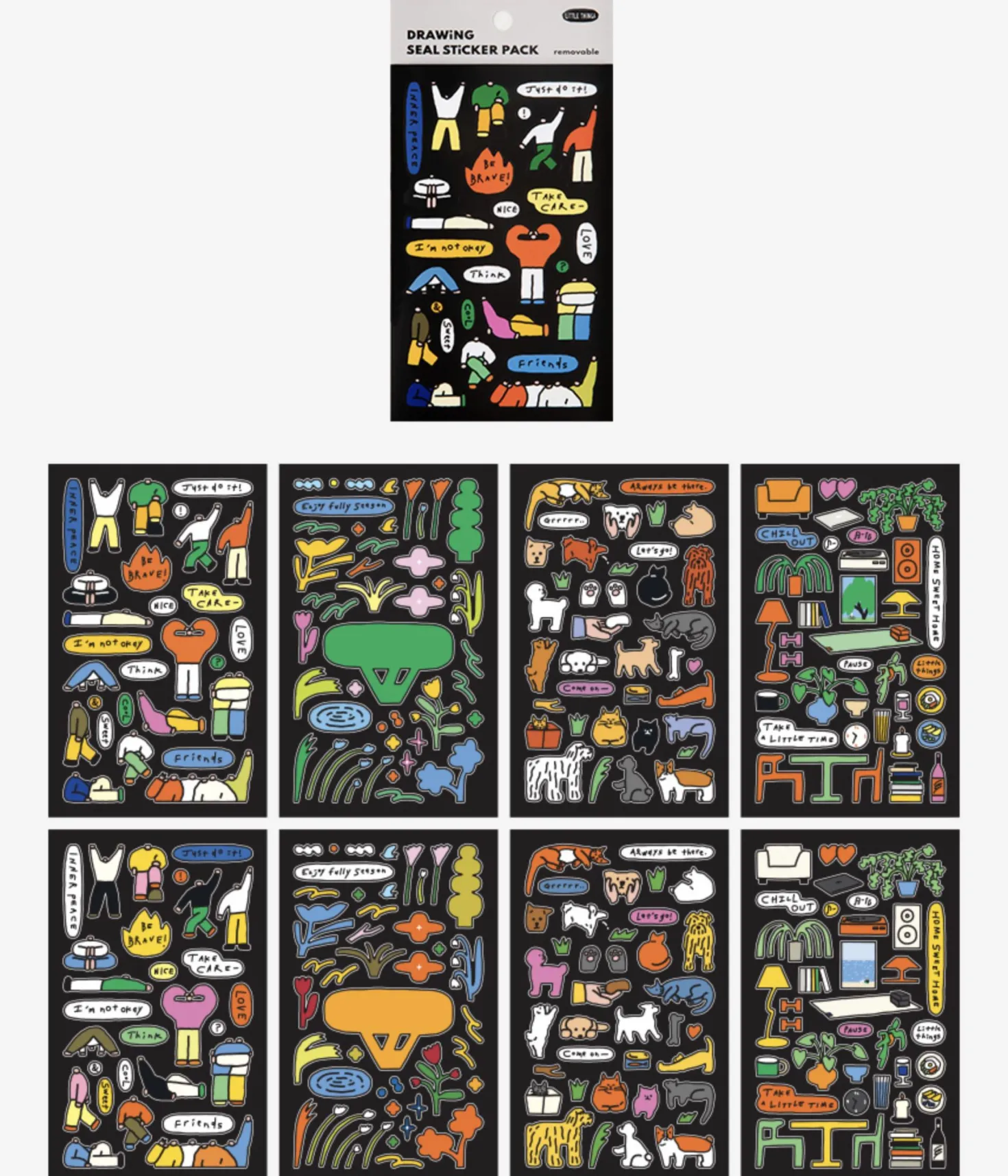 8pcs Drawing Illustration Removable Sticker Set