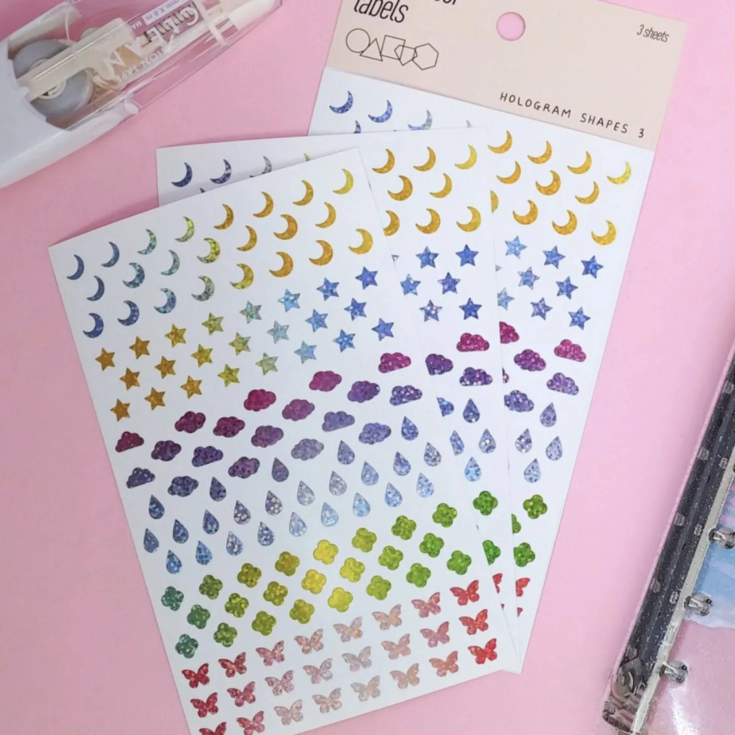 3pcs Hologram Shapes Sticker Set
