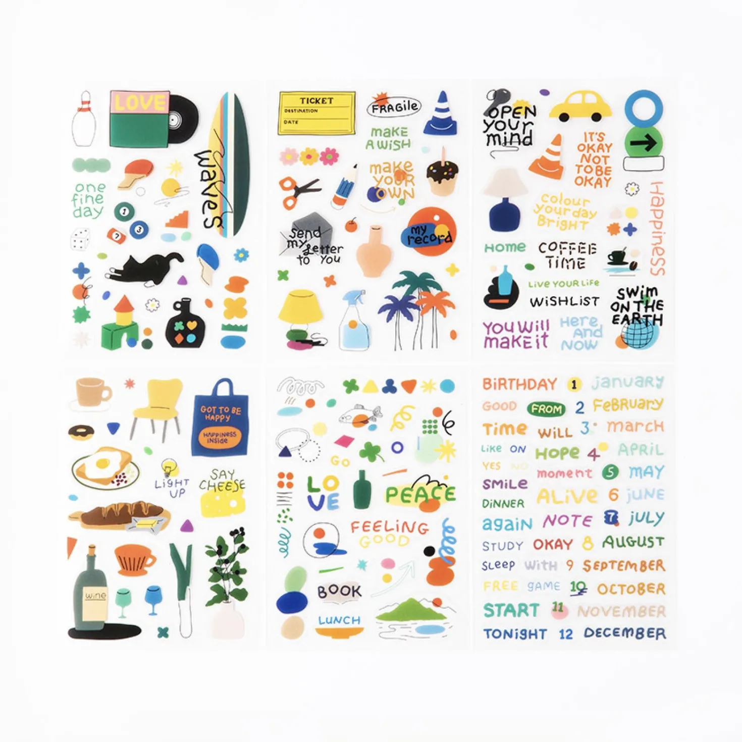 6pcs Life & Pieces Clear Sticker Set
