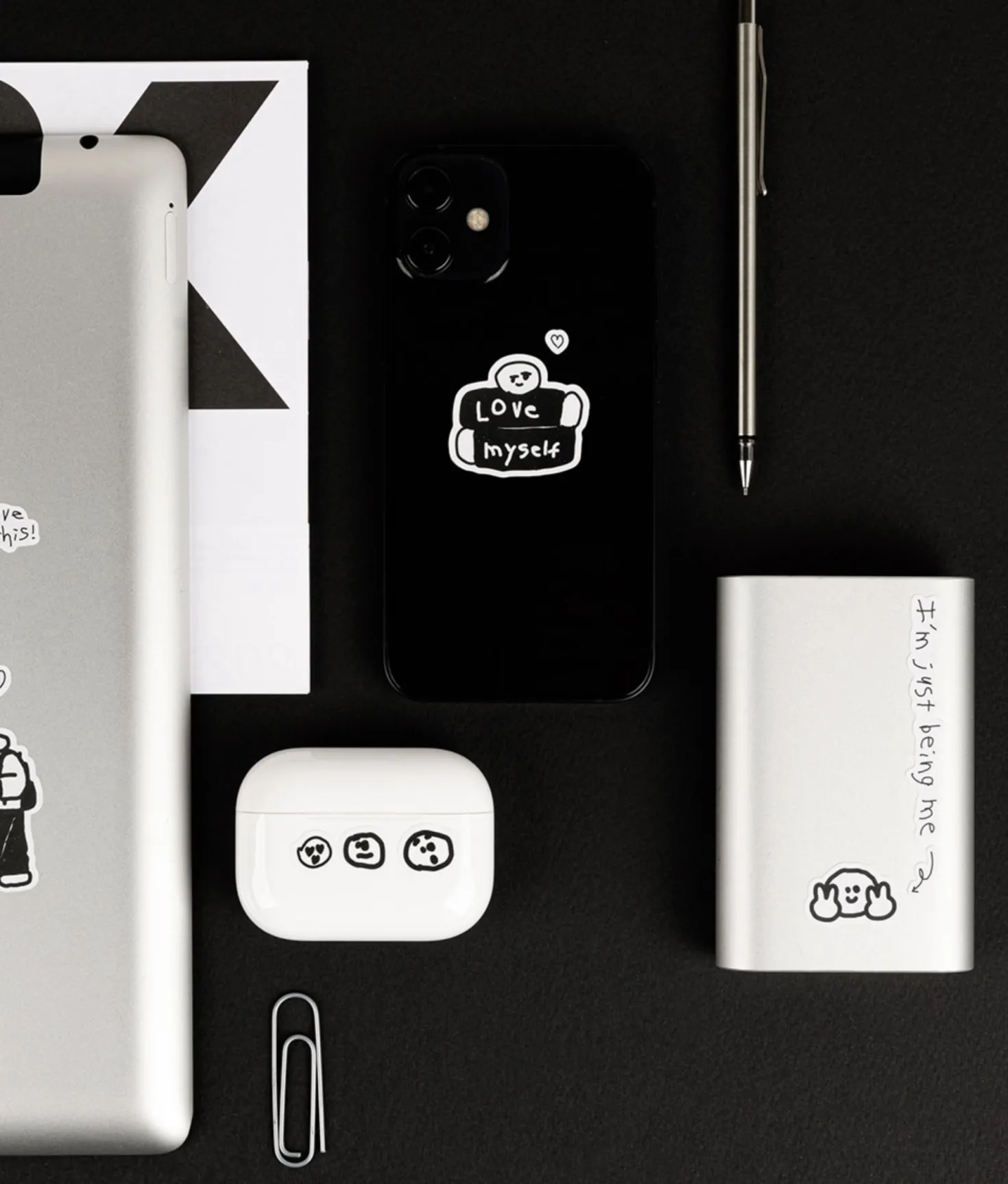 8pcs Little Things Drawing Removable Sticker Set