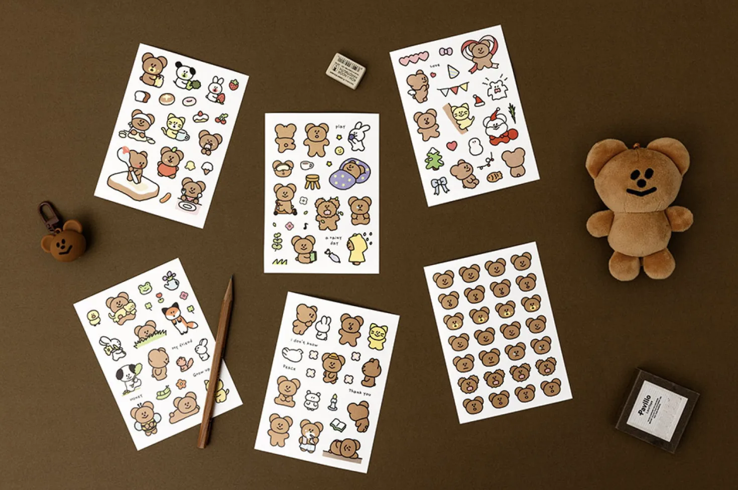 6pcs Momo Bear Removable Sticker Set