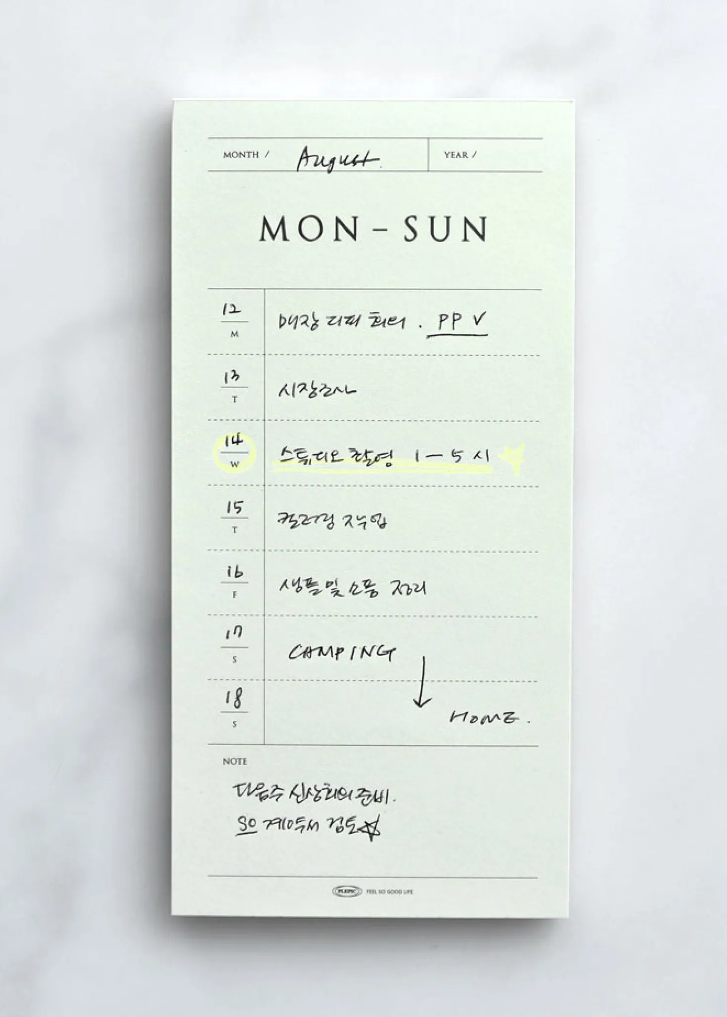 Pop-up Standing Schedule Memo Pad