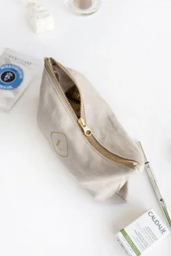 Small Linen Gold Zipper Pouch