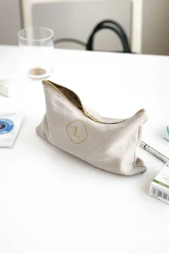 Small Linen Gold Zipper Pouch