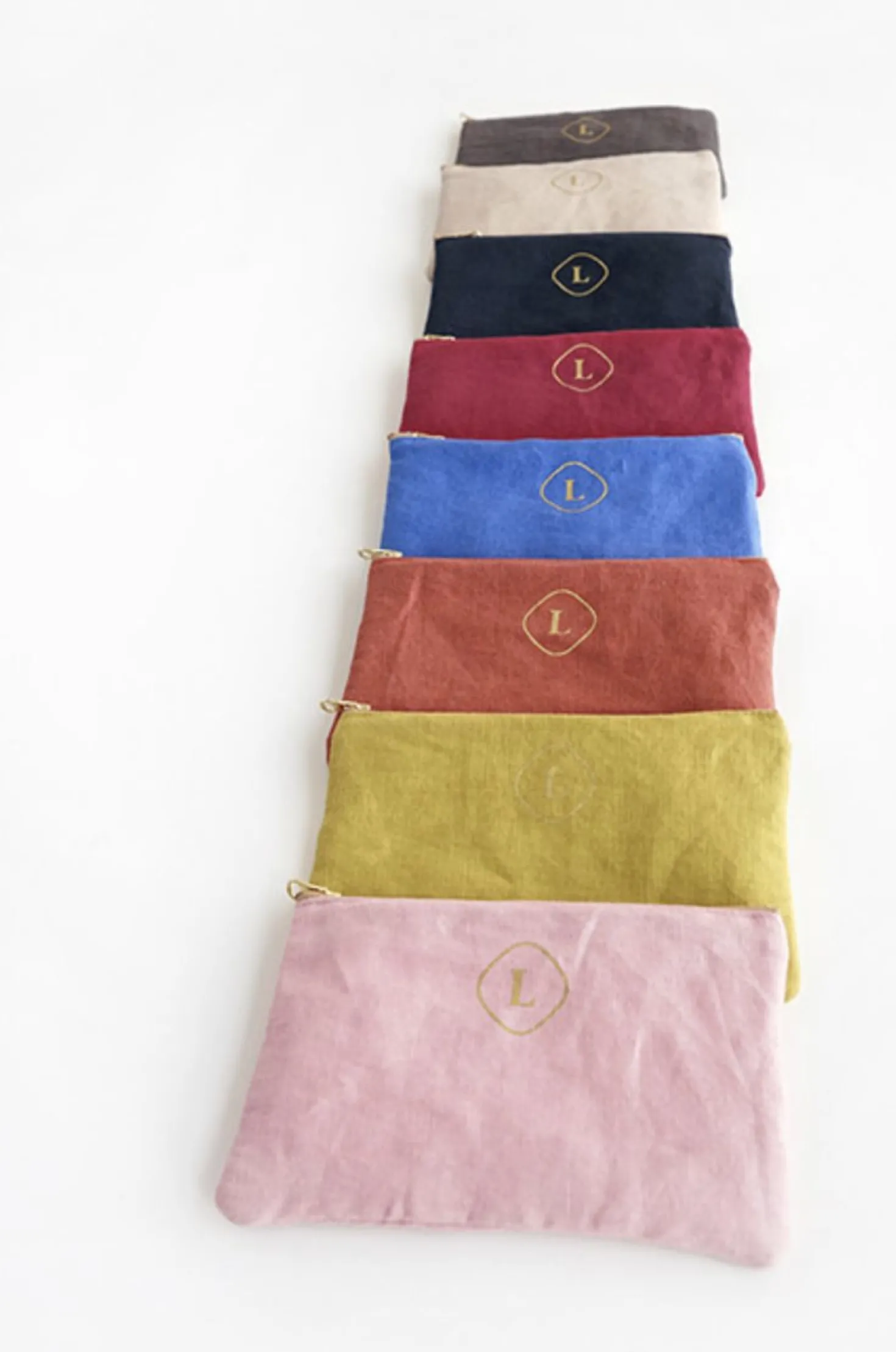 Small Linen Gold Zipper Pouch