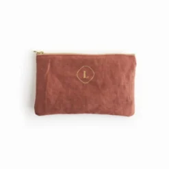 Small Linen Gold Zipper Pouch